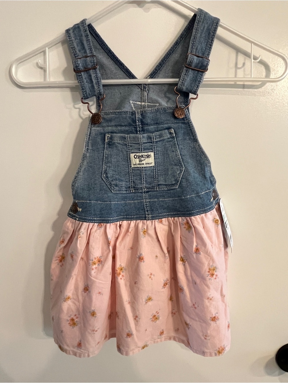 NWT Girls Size 2T Oshkosh B’Gosh Denim Floral Overall Dress